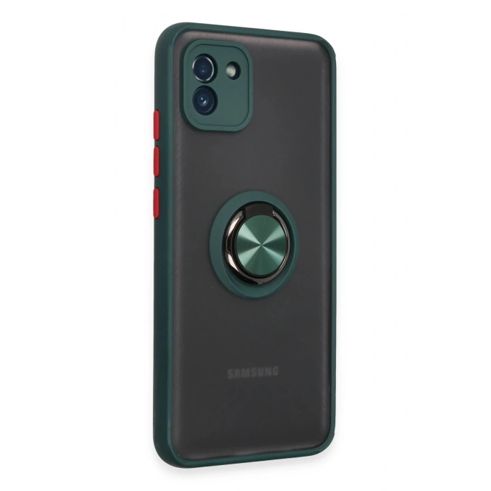 Samsung Galaxy A03 Kılıf Montreal Yüzüklü Silikon Kapak - Yeşil