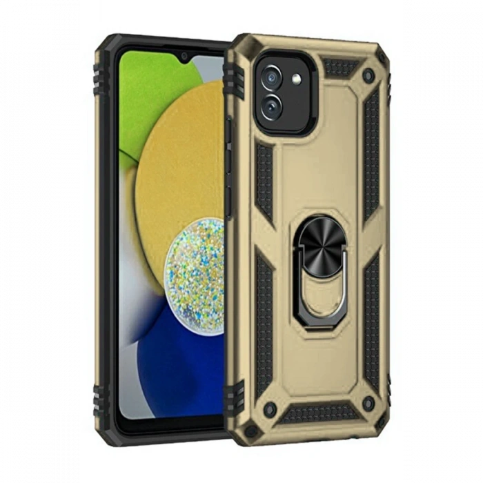Samsung Galaxy A03 Kılıf Sofya Yüzüklü Silikon Kapak - Gold
