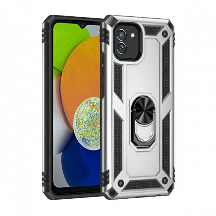 Samsung Galaxy A03 Kılıf Sofya Yüzüklü Silikon Kapak - Gümüş