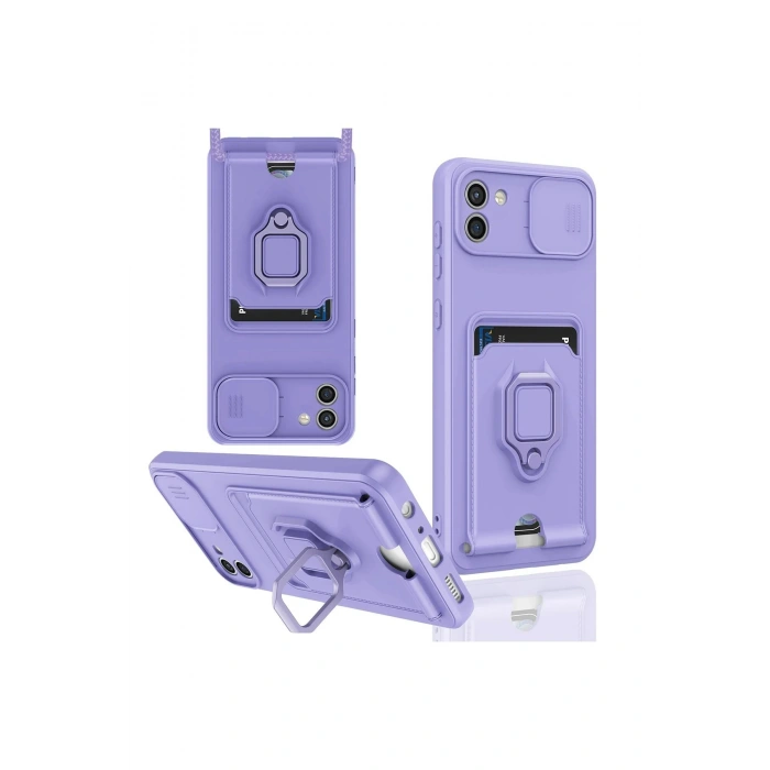 Samsung Galaxy A03 Kılıf Zuma Kartvizitli Yüzüklü Silikon - Lila