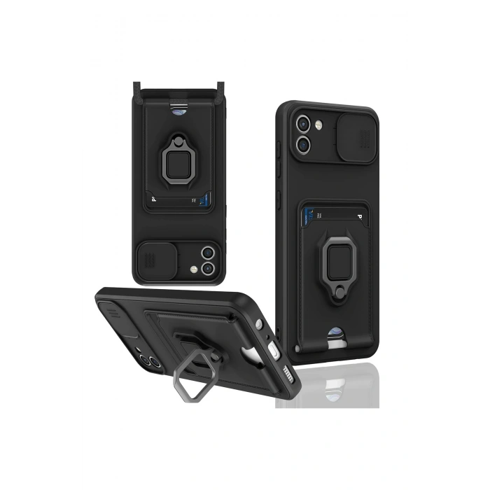 Samsung Galaxy A03 Kılıf Zuma Kartvizitli Yüzüklü Silikon - Siyah