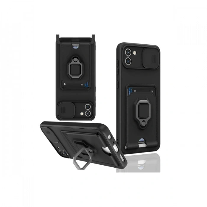 Samsung Galaxy A03 Kılıf Zuma Kartvizitli Yüzüklü Silikon - Siyah