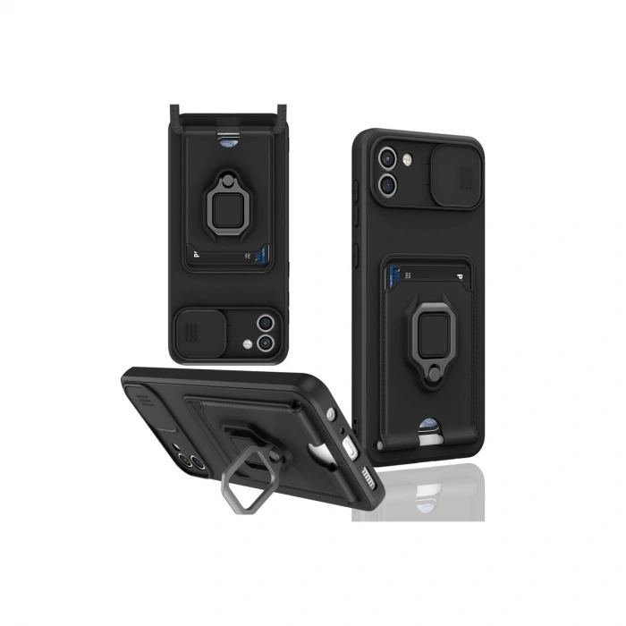 Samsung Galaxy A03 Kılıf Zuma Kartvizitli Yüzüklü Silikon - Siyah