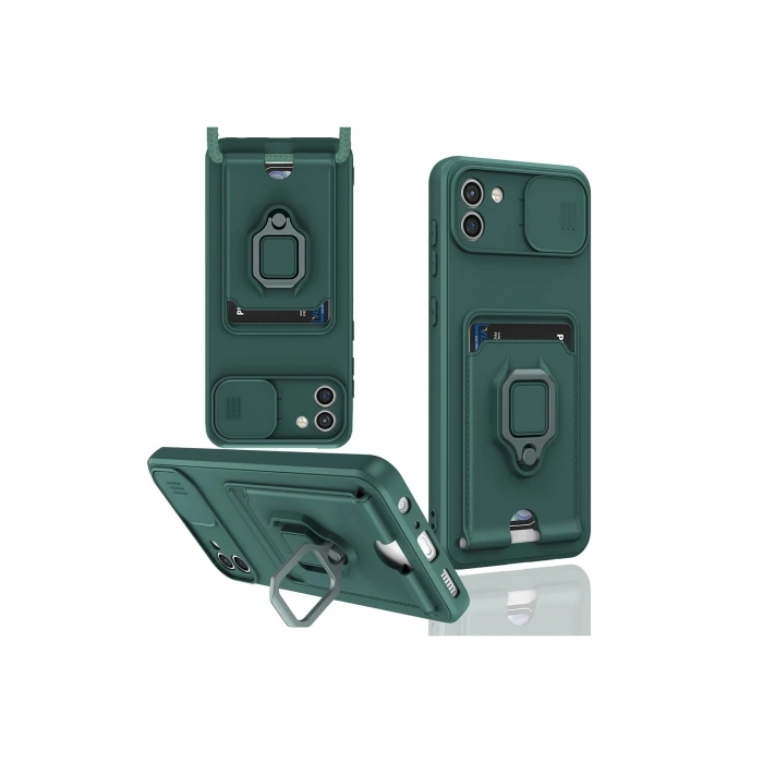 Samsung Galaxy A03 Kılıf Zuma Kartvizitli Yüzüklü Silikon - Yeşil