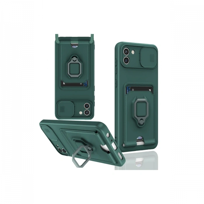 Samsung Galaxy A03 Kılıf Zuma Kartvizitli Yüzüklü Silikon - Yeşil