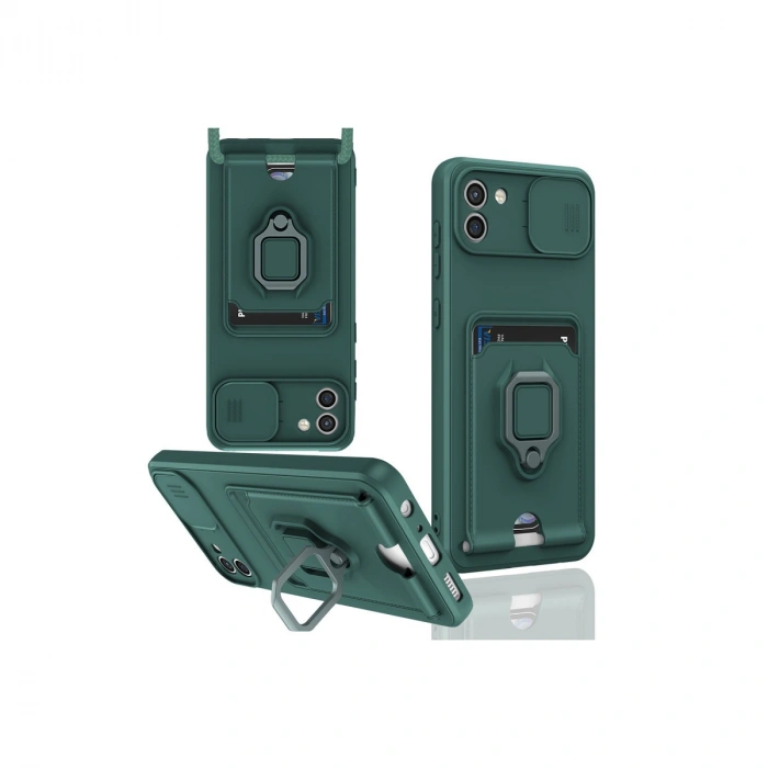 Samsung Galaxy A03 Kılıf Zuma Kartvizitli Yüzüklü Silikon - Yeşil