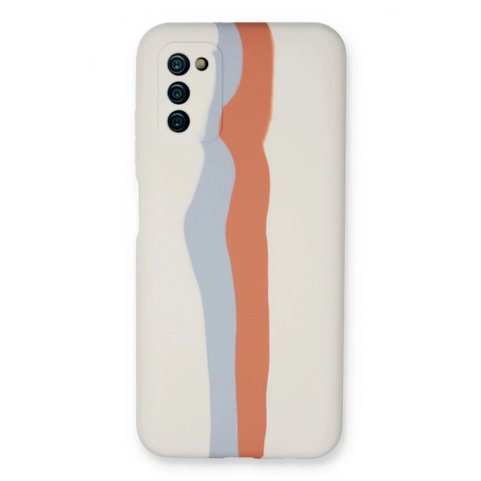Samsung Galaxy A03S Kılıf Ebruli Lansman Silikon - Beyaz-Turuncu