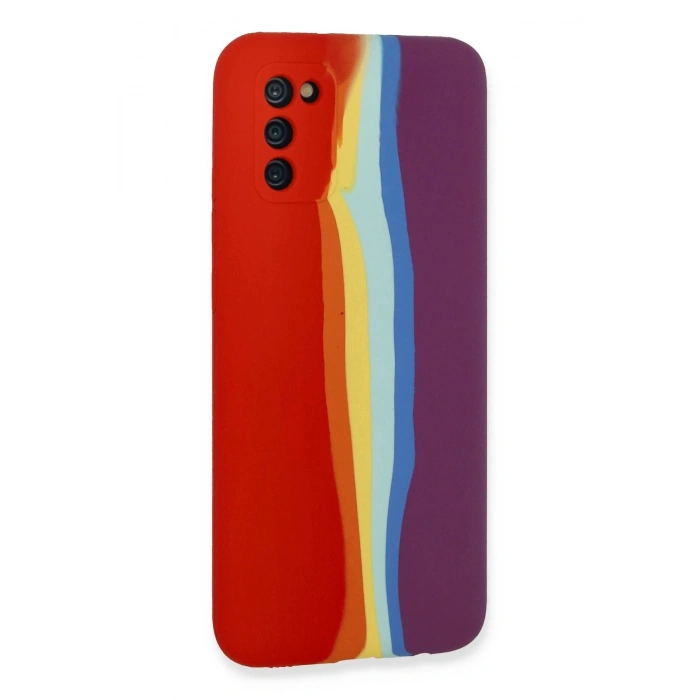 Samsung Galaxy A03S Kılıf Ebruli Lansman Silikon - Kırmızı-Mor