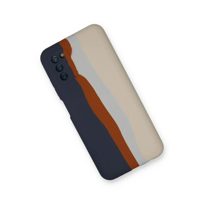 Samsung Galaxy A03S Kılıf Ebruli Lansman Silikon - Lacivert-Krem