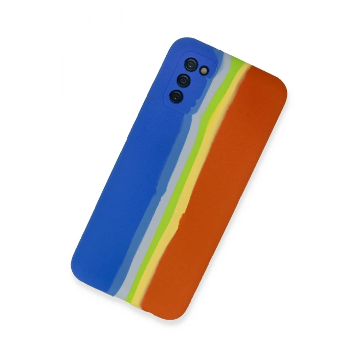 Samsung Galaxy A03S Kılıf Ebruli Lansman Silikon - Mavi-Turuncu