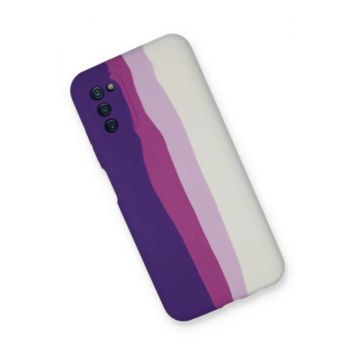 Samsung Galaxy A03S Kılıf Ebruli Lansman Silikon - Mor-Beyaz