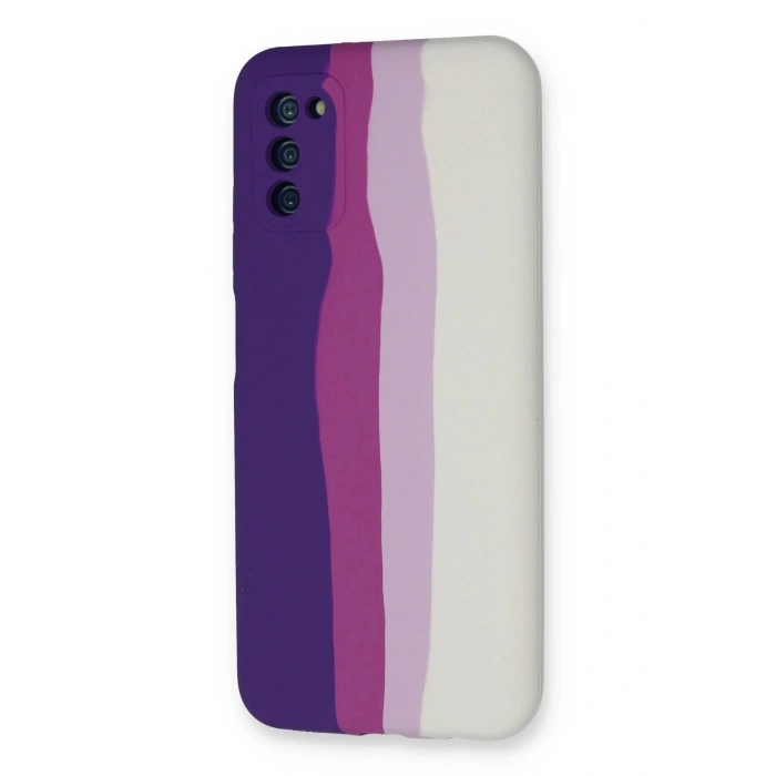 Samsung Galaxy A03S Kılıf Ebruli Lansman Silikon - Mor-Beyaz