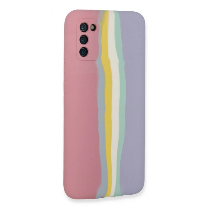 Samsung Galaxy A03S Kılıf Ebruli Lansman Silikon - Pembe-Lila