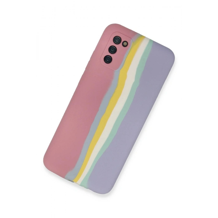Samsung Galaxy A03S Kılıf Ebruli Lansman Silikon - Pembe-Lila