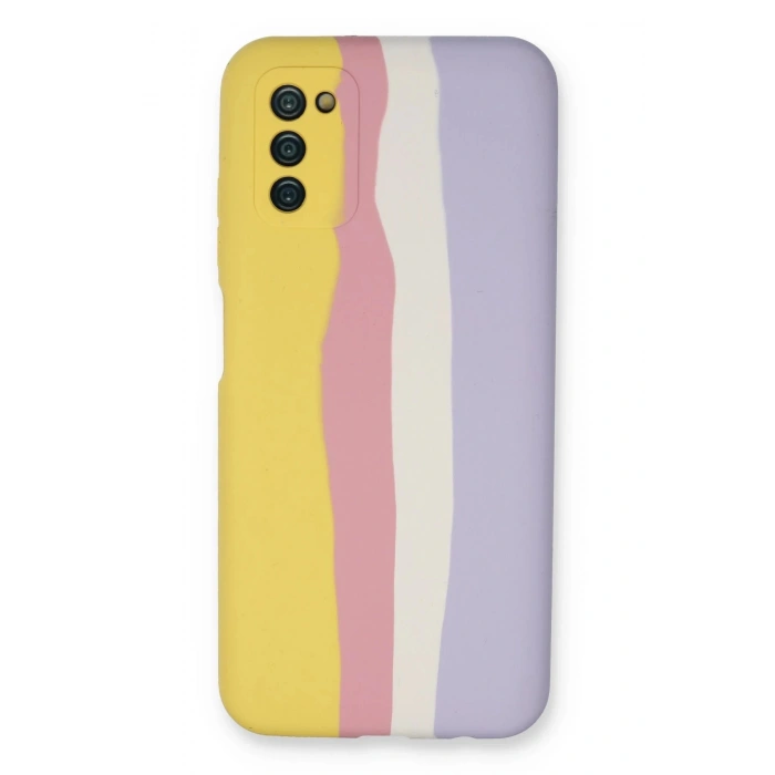 Samsung Galaxy A03S Kılıf Ebruli Lansman Silikon - Sarı-Mavi