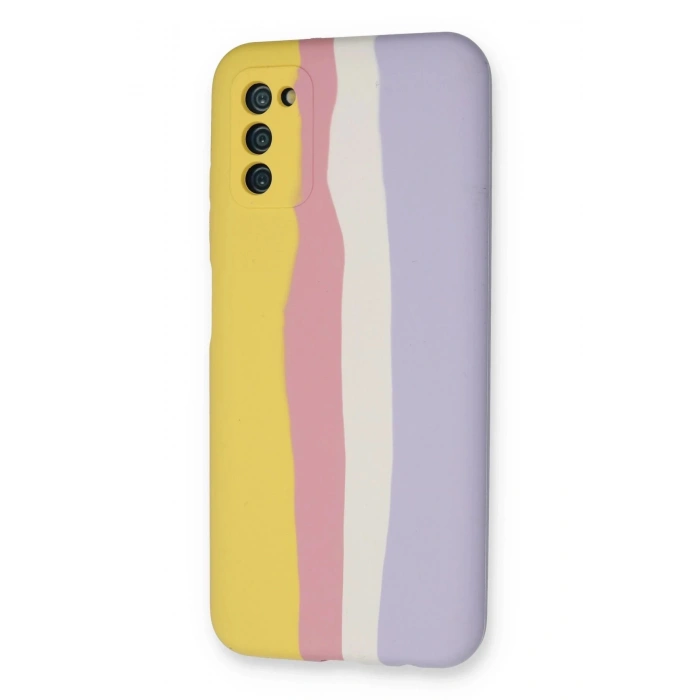 Samsung Galaxy A03S Kılıf Ebruli Lansman Silikon - Sarı-Mavi