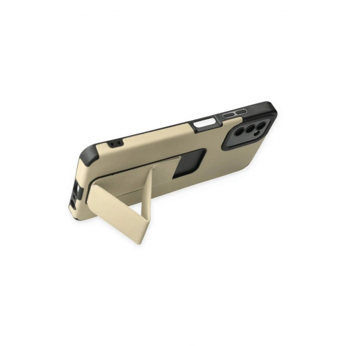 Samsung Galaxy A03S Kılıf Mega Standlı Silikon - Gold