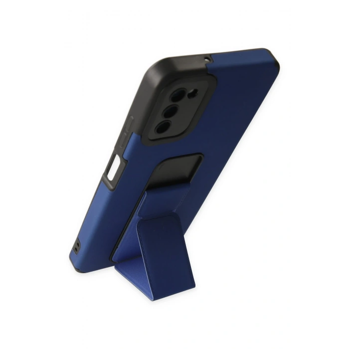 Samsung Galaxy A03S Kılıf Mega Standlı Silikon - Mavi