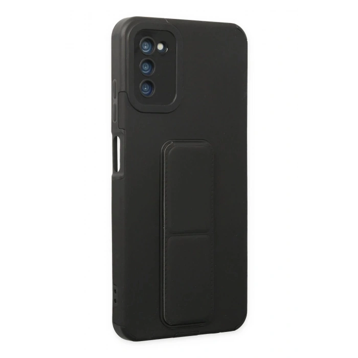 Samsung Galaxy A03S Kılıf Mega Standlı Silikon - Siyah