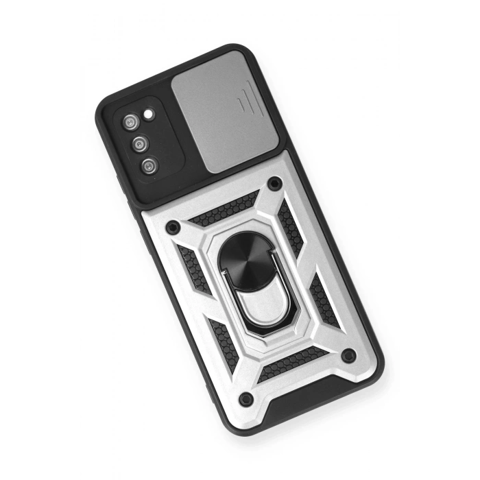 Samsung Galaxy A03S Kılıf Pars Lens Yüzüklü Silikon - Gümüş