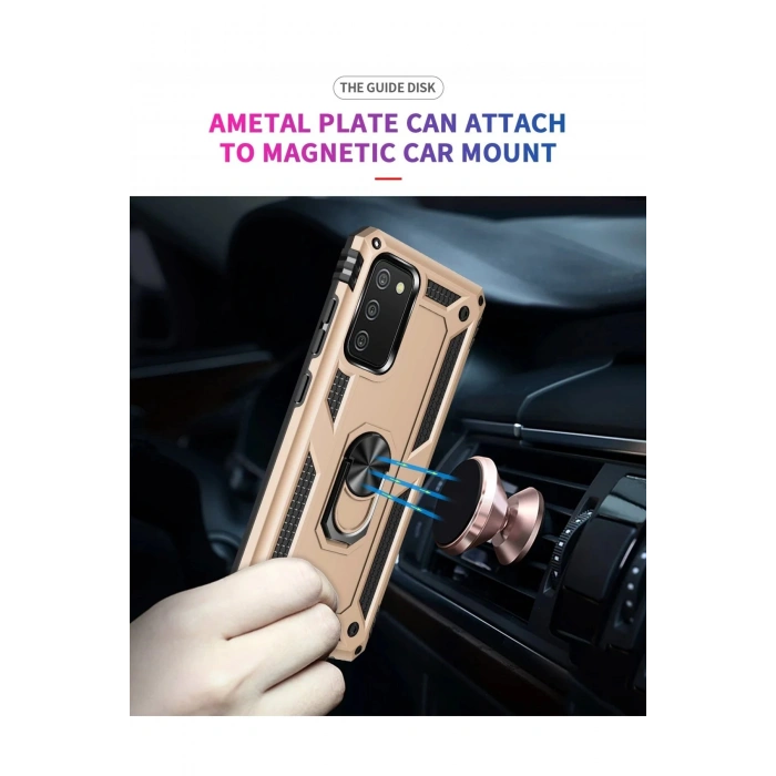 Samsung Galaxy A03S Kılıf Sofya Yüzüklü Silikon Kapak - Gold