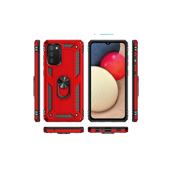 Samsung Galaxy A03S Kılıf Sofya Yüzüklü Silikon Kapak - Kırmızı