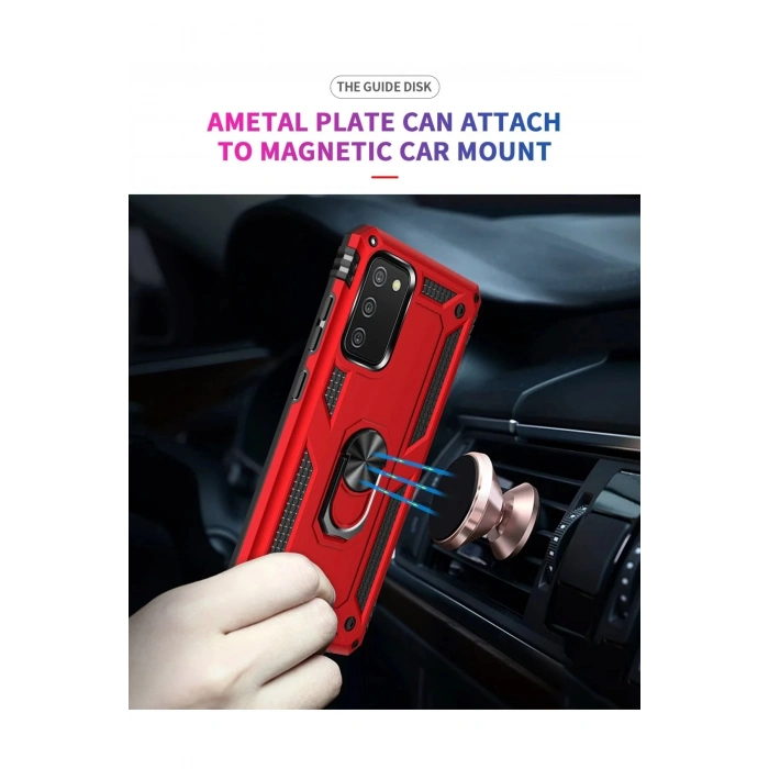 Samsung Galaxy A03S Kılıf Sofya Yüzüklü Silikon Kapak - Kırmızı