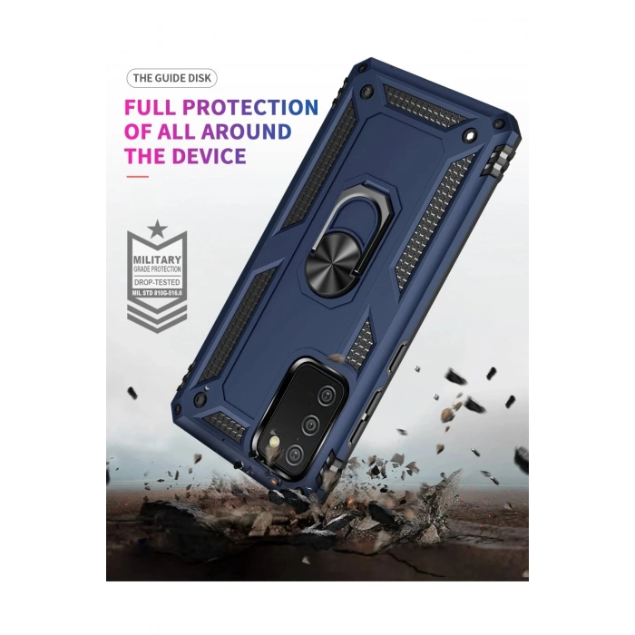 Samsung Galaxy A03S Kılıf Sofya Yüzüklü Silikon Kapak - Lacivert