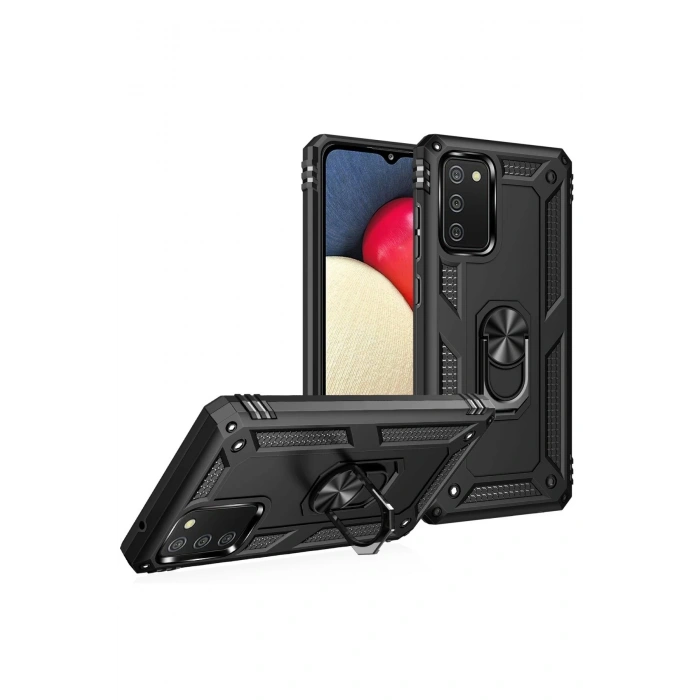 Samsung Galaxy A03S Kılıf Sofya Yüzüklü Silikon Kapak - Siyah