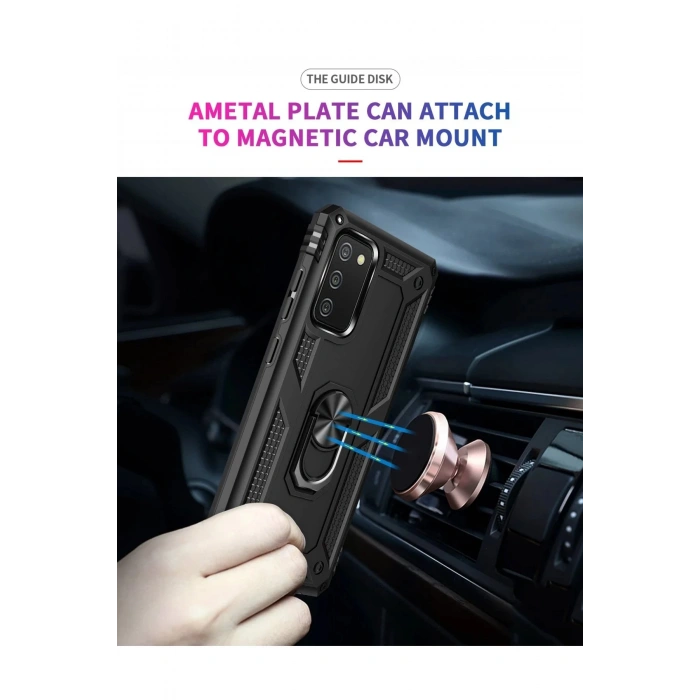 Samsung Galaxy A03S Kılıf Sofya Yüzüklü Silikon Kapak - Siyah