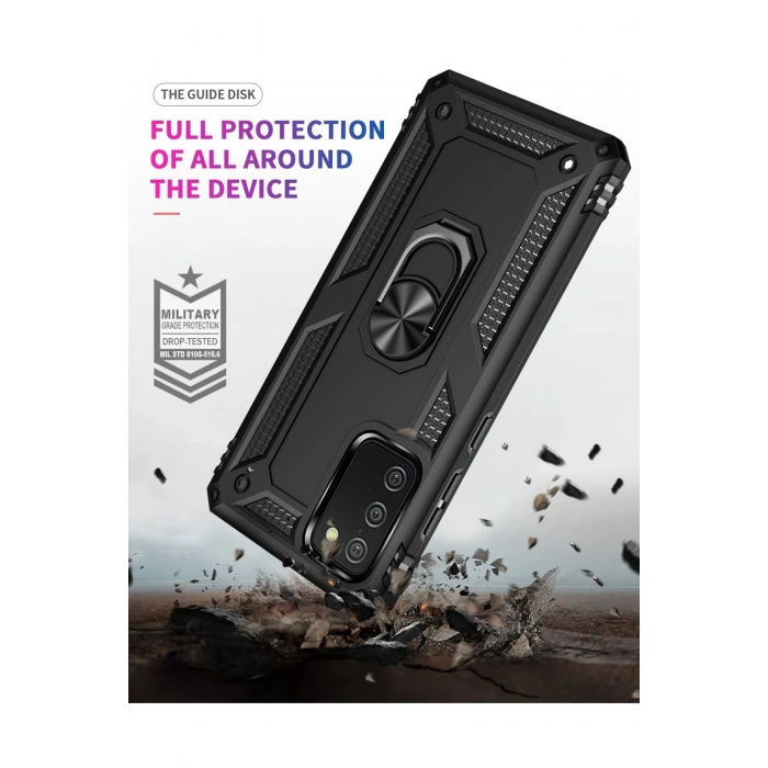 Samsung Galaxy A03S Kılıf Sofya Yüzüklü Silikon Kapak - Siyah