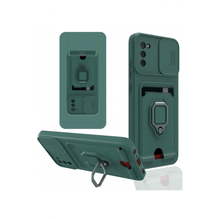 Samsung Galaxy A03S Kılıf Zuma Kartvizitli Yüzüklü Silikon - Yeşil