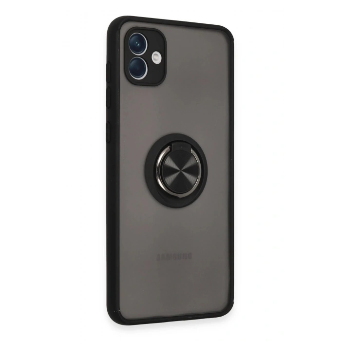 Samsung Galaxy A04 Kılıf Montreal Yüzüklü Silikon Kapak - Siyah