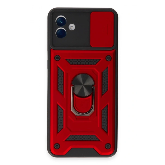 Samsung Galaxy A04E Kılıf Pars Lens Yüzüklü Silikon - Kırmızı