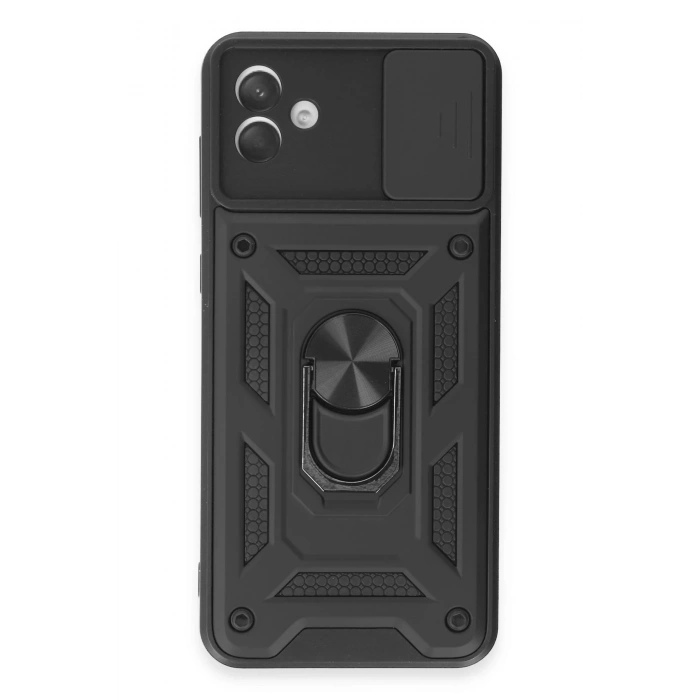 Samsung Galaxy A04E Kılıf Pars Lens Yüzüklü Silikon - Siyah