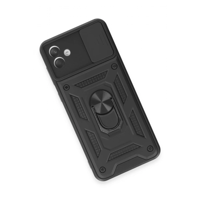 Samsung Galaxy A04E Kılıf Pars Lens Yüzüklü Silikon - Siyah