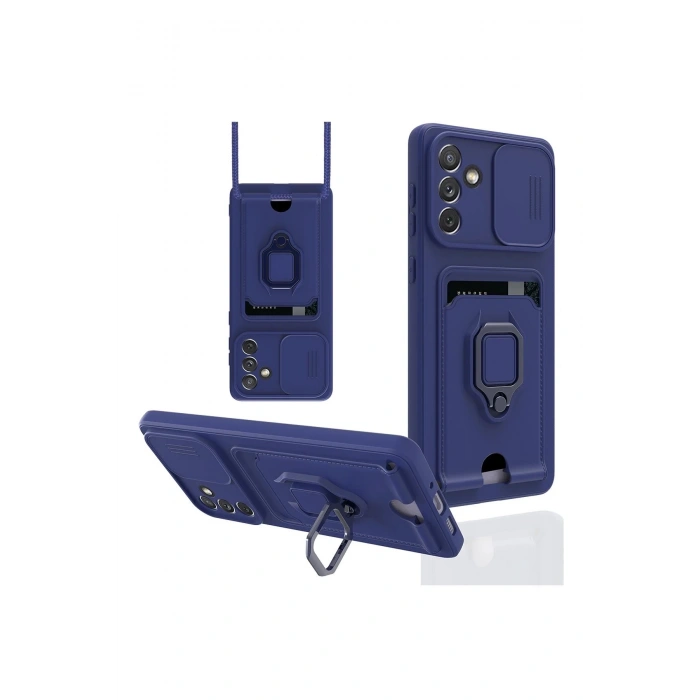 Samsung Galaxy A04S Kılıf Zuma Kartvizitli Yüzüklü Silikon - Lacivert