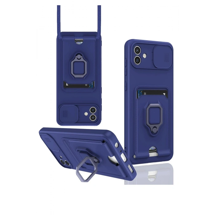 Samsung Galaxy A05 Kılıf Zuma Kartvizitli Yüzüklü Silikon - Lacivert