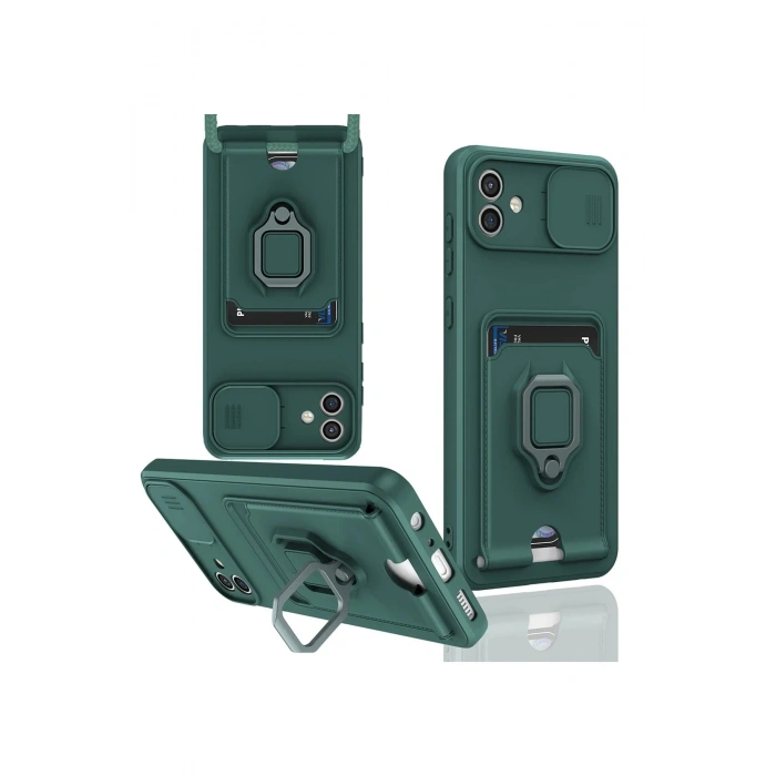 Samsung Galaxy A05 Kılıf Zuma Kartvizitli Yüzüklü Silikon - Yeşil