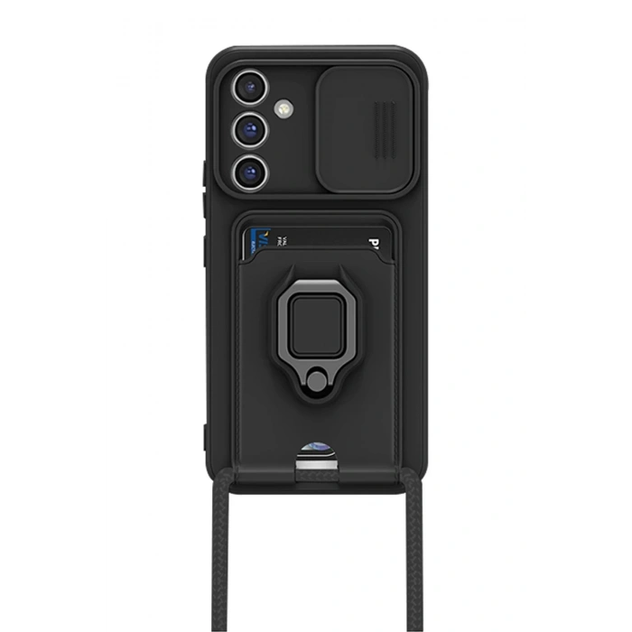 Samsung Galaxy A05S Kılıf Zuma Kartvizitli Yüzüklü Silikon - Siyah