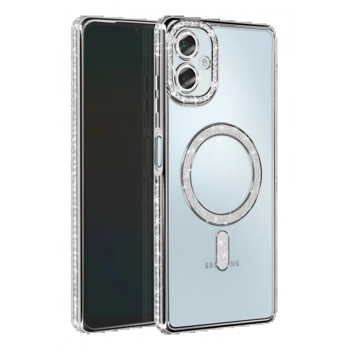 Samsung Galaxy A06 Joke Simli Magneticsafe Kılıf - Gümüş