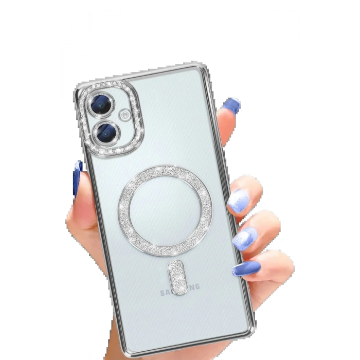 Samsung Galaxy A06 Joke Simli Magneticsafe Kılıf - Gümüş