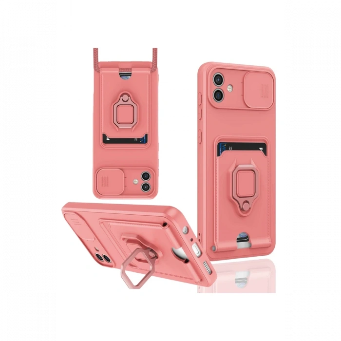 Samsung Galaxy A06 Kılıf Zuma Kartvizitli Yüzüklü Silikon - Pembe