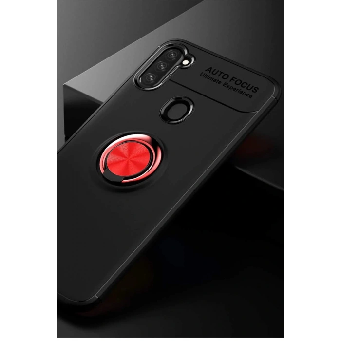 Samsung Galaxy A11 Kılıf Range Yüzüklü Silikon - Siyah-Kırmızı