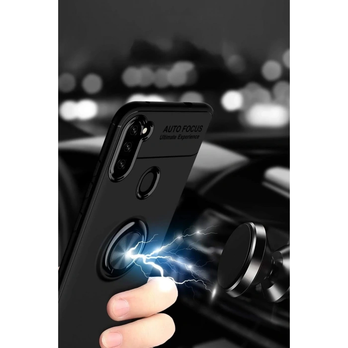 Samsung Galaxy A11 Kılıf Range Yüzüklü Silikon - Siyah-Kırmızı