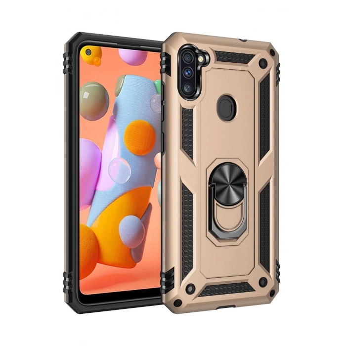 Samsung Galaxy A11 Kılıf Sofya Yüzüklü Silikon Kapak - Gold