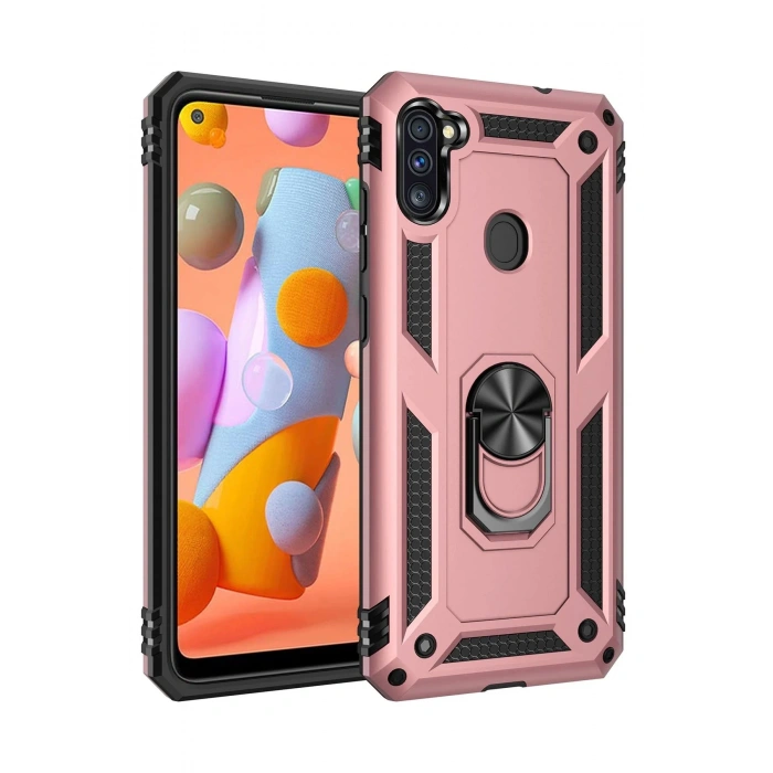 Samsung Galaxy A11 Kılıf Sofya Yüzüklü Silikon Kapak - Rose