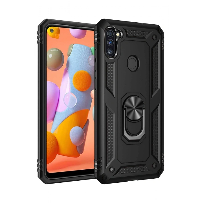 Samsung Galaxy A11 Kılıf Sofya Yüzüklü Silikon Kapak - Siyah