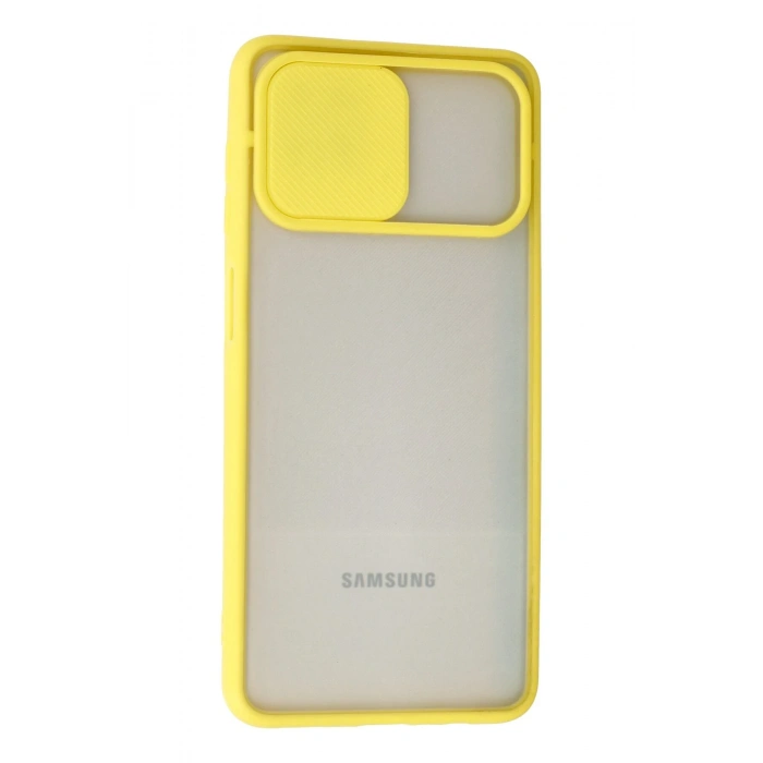 Samsung Galaxy A12 Kılıf Palm Buzlu Kamera Sürgülü Silikon - Sarı