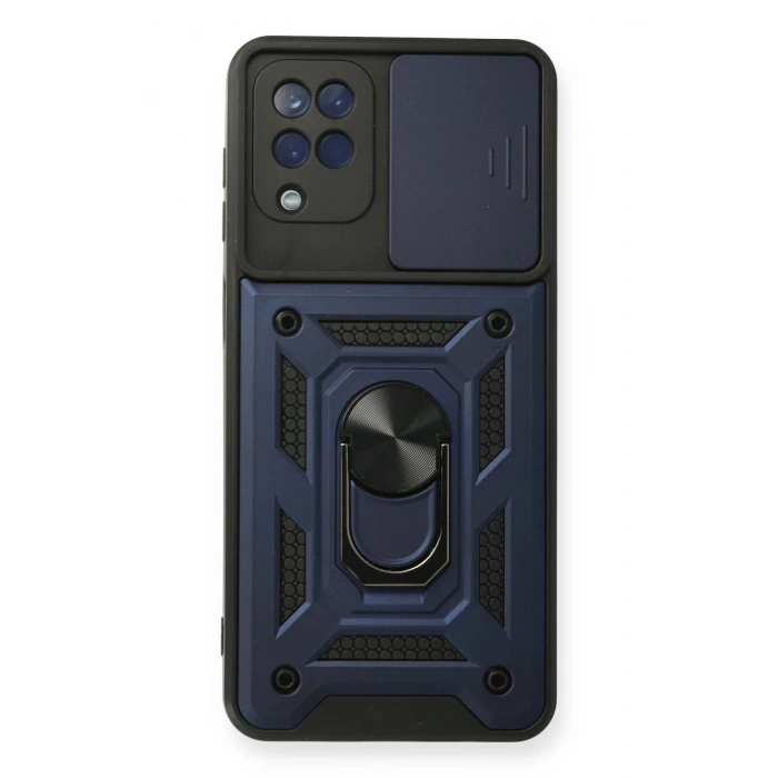 Samsung Galaxy A12 Kılıf Pars Lens Yüzüklü Silikon - Lacivert